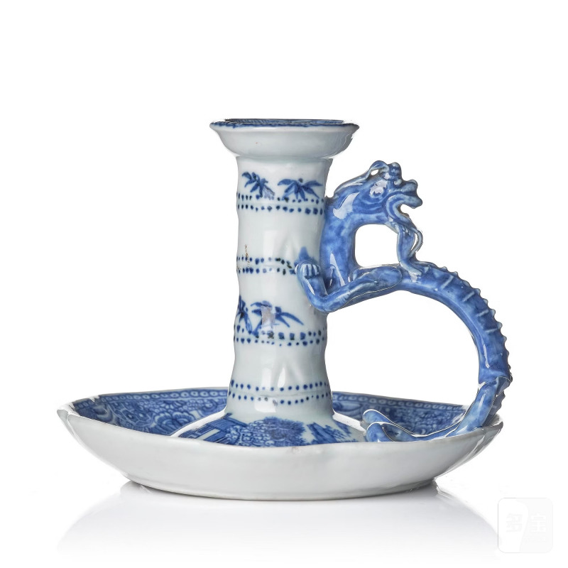 A blue and white candle stick,
